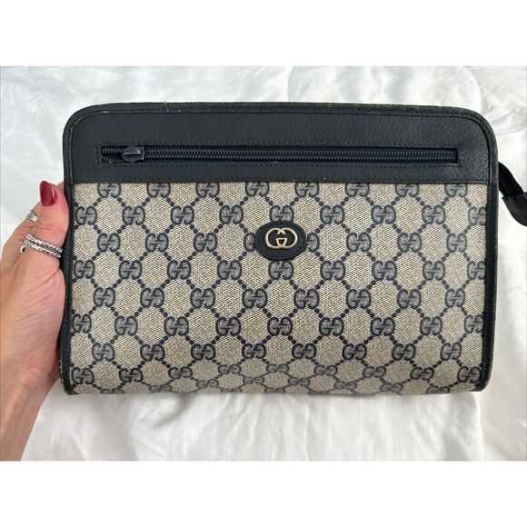 Gucci Handbags - GUCCI monogram Navy Clutch Bag